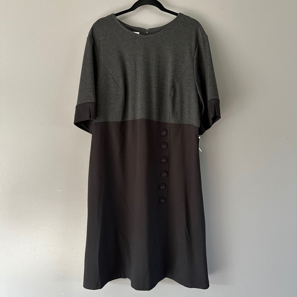 Vintage Donna Morgan Colorblock A-Line Midi Dress | Black + Grey | 20W